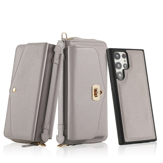 For Samsung Galaxy S22 5G Crossbody Multi-functional Zipper Wallet Litchi Leather Phone Case(Grey) - Galaxy S22 5G Cases by buy2fix | Online Shopping UK | buy2fix