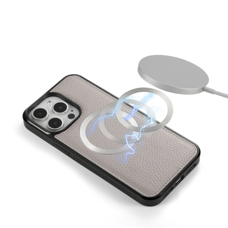 For iPhone 15 Plus MagSafe Crossbody Multi-functional Zipper Wallet Litchi Leather Phone Case(Grey) by buy2fix