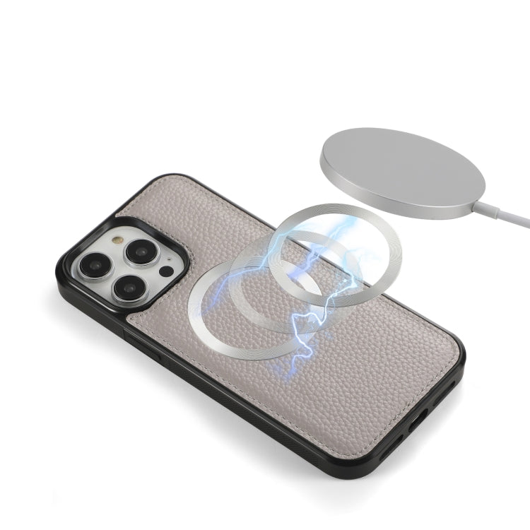 For iPhone 14 Plus MagSafe Crossbody Multi-functional Zipper Wallet Litchi Leather Phone Case(Grey) by buy2fix