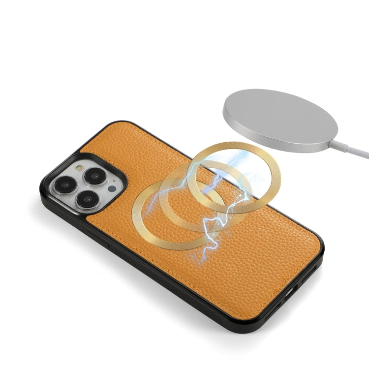 For iPhone 13 Pro MagSafe Crossbody Multi-functional Zipper Wallet Litchi Leather Phone Case(Orange) by buy2fix