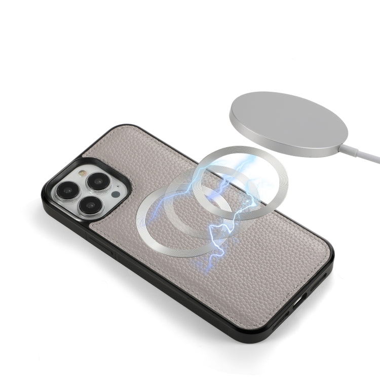 For iPhone 13 MagSafe Crossbody Multi-functional Zipper Wallet Litchi Leather Phone Case(Grey) by buy2fix