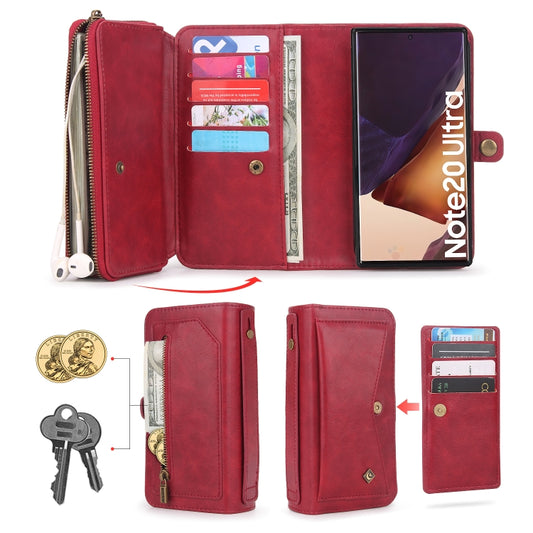 For Samsung Galaxy Note20 Ultra Multi-functional Zipper Wallet Leather Phone Case(Red) - Galaxy Phone Cases by buy2fix | Online Shopping UK | buy2fix