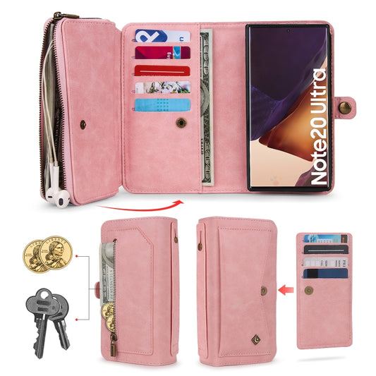 For Samsung Galaxy Note20 Ultra Multi-functional Zipper Wallet Leather Phone Case(Pink) - Galaxy Phone Cases by buy2fix | Online Shopping UK | buy2fix