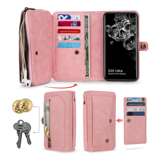 For Samsung Galaxy S20 Ultra Multi-functional Zipper Wallet Leather Phone Case(Pink) - Galaxy Phone Cases by buy2fix | Online Shopping UK | buy2fix