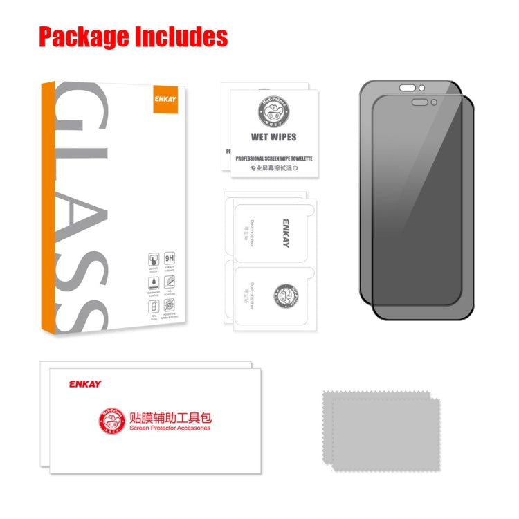 For iPhone 14 Pro 2pcs ENKAY Hat-Prince 360 Degree Anti-peeping Privacy Full Screen Tempered Glass Film by ENKAY