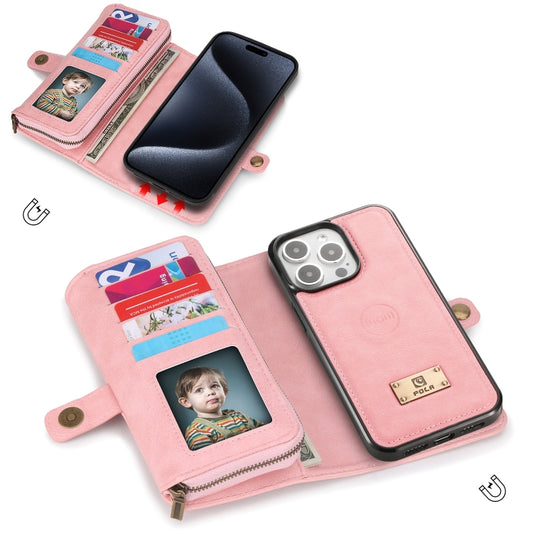 For iPhone 15 Plus Multi-functional Zipper Wallet Leather Phone Case(Pink) - iPhone 15 Plus Cases by buy2fix | Online Shopping UK | buy2fix