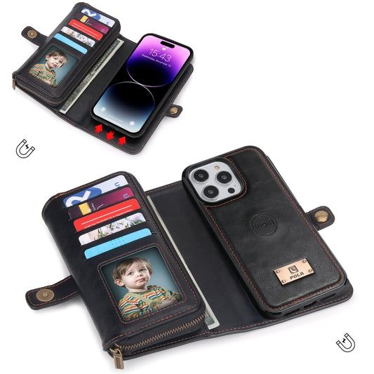For iPhone 14 Pro Multi-functional Zipper Wallet Leather Phone Case(Black) - iPhone 14 Pro Cases by buy2fix | Online Shopping UK | buy2fix