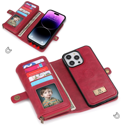 For iPhone 14 Pro Multi-functional Zipper Wallet Leather Phone Case(Red) - iPhone 14 Pro Cases by buy2fix | Online Shopping UK | buy2fix