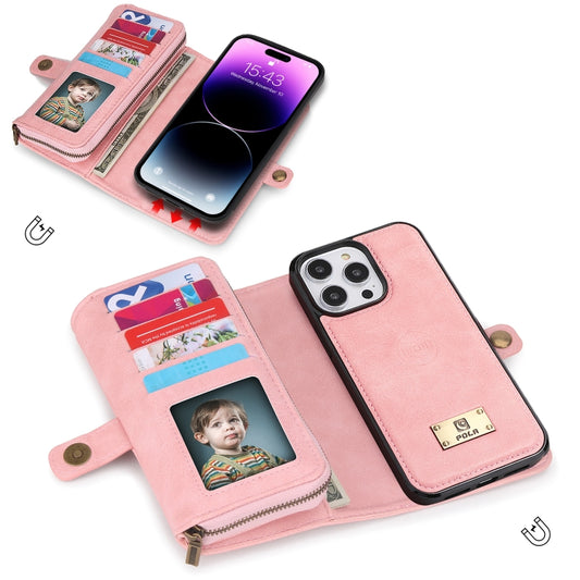For iPhone 14 Pro Multi-functional Zipper Wallet Leather Phone Case(Pink) - iPhone 14 Pro Cases by buy2fix | Online Shopping UK | buy2fix