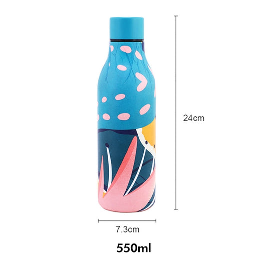 JUNSUNMAY Geometric Patterns Coating 304 Stainless Steel 550ml Water Vacuum Bottle(Blue) by JUNSUNMAY