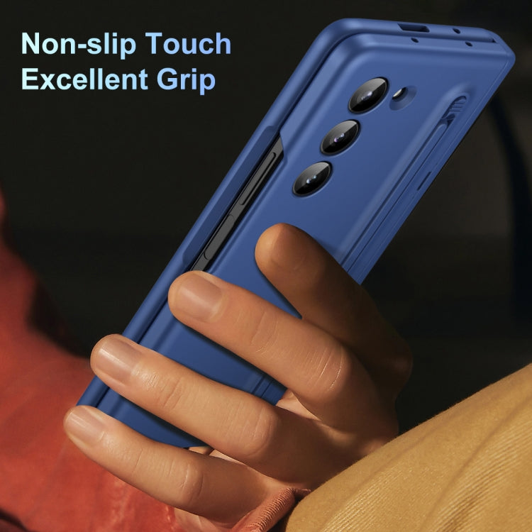 For Samsung Galaxy Z Fold5 5G Long Chi Grain Leather Shockproof Phone Case, No Pen(Blue) - Galaxy Z Fold5 Cases by buy2fix | Online Shopping UK | buy2fix