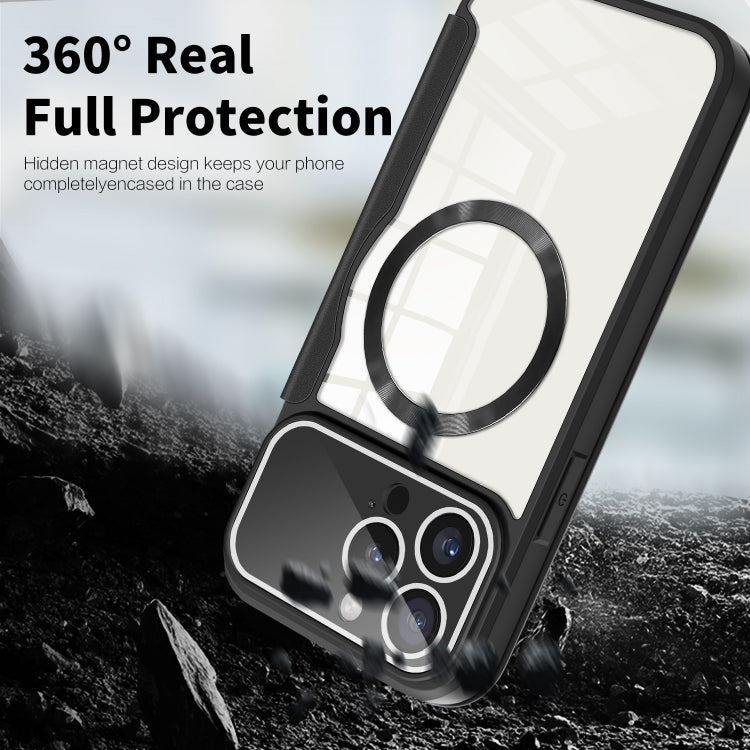 For iPhone 15 Pro Colored Shield MagSafe Magnetic RFID Anti-theft Leather Phone Case(Black) by buy2fix