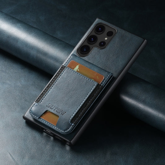 For Samsung Galaxy S24 Ultra 5G Suteni H03 Oil Wax Leather Wallet Stand Back Phone Case(Blue) by Suteni