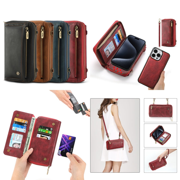 For iPhone 15 Pro Crossbody Multi-functional Zipper Wallet Leather Phone Case(Black) - iPhone 15 Pro Cases by buy2fix | Online Shopping UK | buy2fix