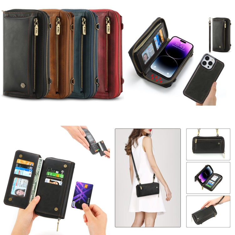 For iPhone 14 Pro Crossbody Multi-functional Zipper Wallet Leather Phone Case(Black) - iPhone 14 Pro Cases by buy2fix | Online Shopping UK | buy2fix
