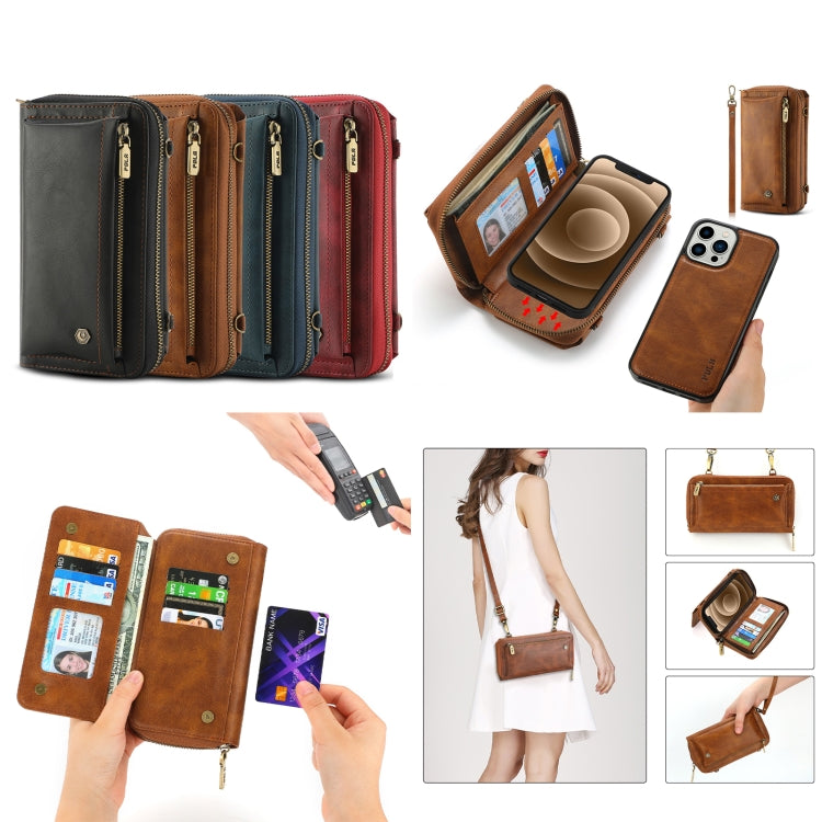 For iPhone 13 Pro Crossbody Multi-functional Zipper Wallet Leather Phone Case(Brown) - iPhone 13 Pro Cases by buy2fix | Online Shopping UK | buy2fix