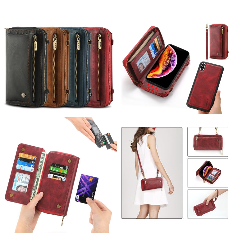 For iPhone XR Crossbody Multi-functional Zipper Wallet Leather Phone Case(Red) - More iPhone Cases by buy2fix | Online Shopping UK | buy2fix