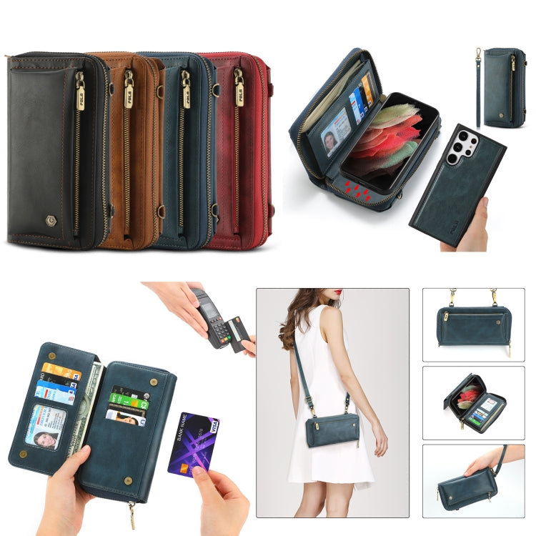For Samsung Galaxy S23 Ultra 5G Crossbody Multi-functional Zipper Wallet Leather Phone Case(Brown) - Galaxy S23 Ultra 5G Cases by buy2fix | Online Shopping UK | buy2fix