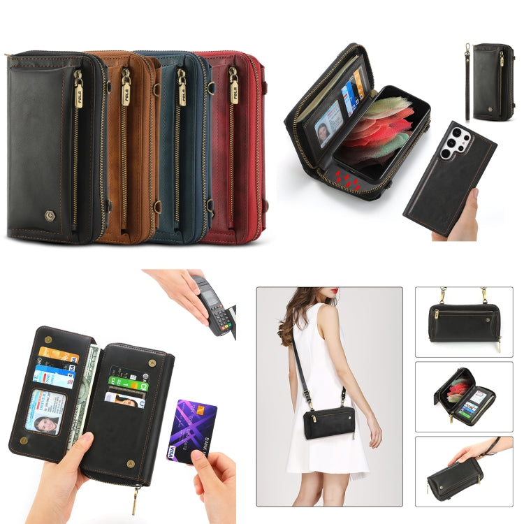For Samsung Galaxy S23 Ultra 5G Crossbody Multi-functional Zipper Wallet Leather Phone Case(Red) - Galaxy S23 Ultra 5G Cases by buy2fix | Online Shopping UK | buy2fix