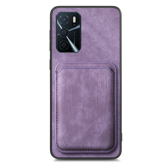 For OPPO A5 Retro Leather Card Bag Magnetic Phone Case(Purple) by buy2fix