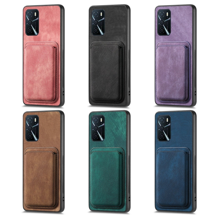 For OPPO A53 / A53S Retro Leather Card Bag Magnetic Phone Case(Purple) by buy2fix