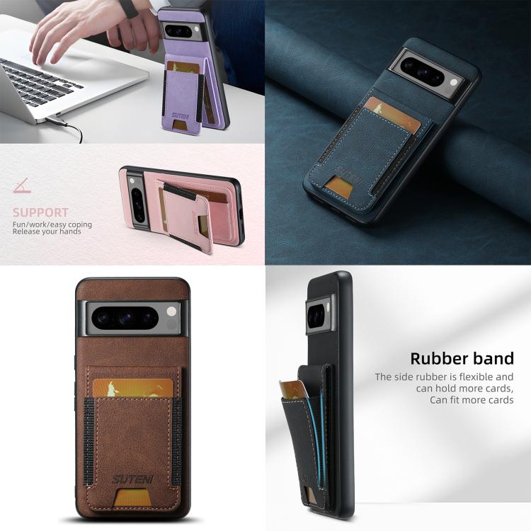 For Google Pixel 8a Suteni H03 Litchi Leather Card Bag Stand Back Phone Case(Black) by Suteni