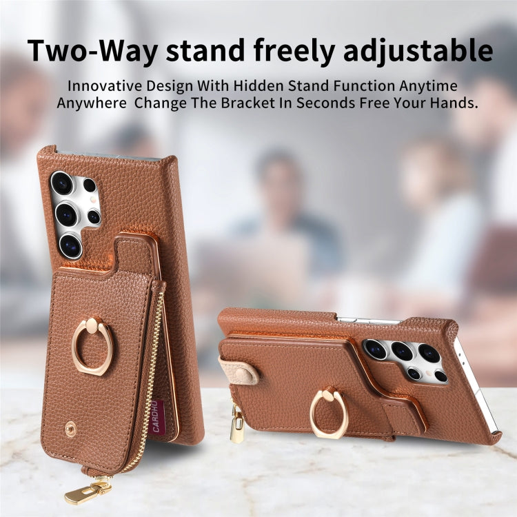 For Samsung Galaxy S23 Ultra 5G Litchi Leather Oil Edge Ring Zipper Wallet Back Phone Case(Brown) by buy2fix