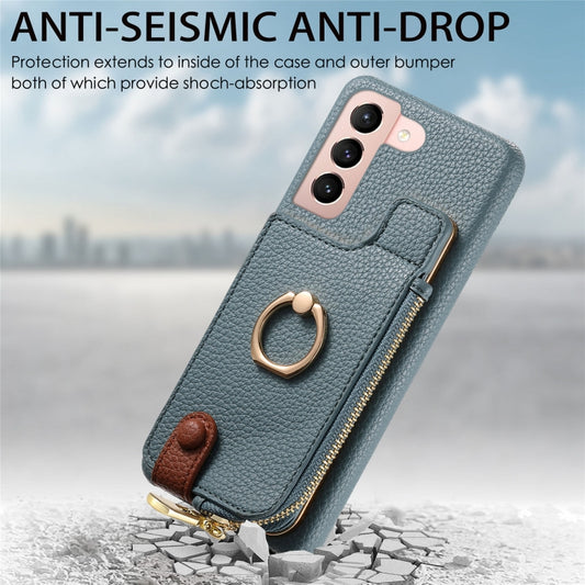 For Samsung Galaxy S21+ 5G Litchi Leather Oil Edge Ring Zipper Wallet Back Phone Case(Blue) by buy2fix