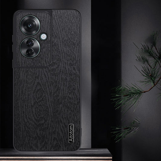 For OPPO Reno11 F Tree Bark Leather Shockproof Phone Case(Black) by buy2fix