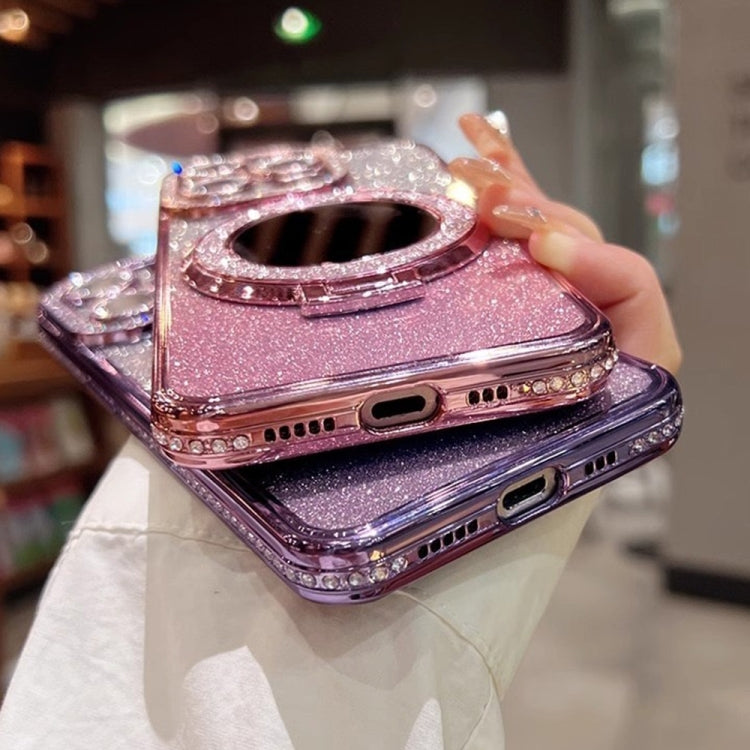 For iPhone 15 Rhinestone Mirror Glitter MagSafe TPU Phone Case(Champagne Gold) by buy2fix