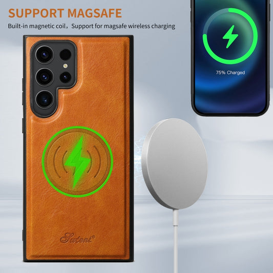 For Samsung Galaxy S24+ 5G Suteni H17 Oil Eax Leather MagSafe Detachable Wallet Phone Case(Khaki) - Galaxy S24+ 5G Cases by Suteni | Online Shopping UK | buy2fix