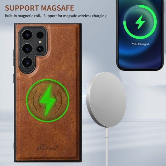 For Samsung Galaxy S23 5G Suteni H17 Oil Eax Leather MagSafe Detachable Wallet Phone Case(Brown) - Galaxy S23 5G Cases by Suteni | Online Shopping UK | buy2fix