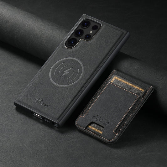 For Samsung Galaxy S23 Ultra 5G Suteni H17 Litchi Texture Leather MagSafe Detachable Wallet Phone Case(Black) - Galaxy S23 Ultra 5G Cases by Suteni | Online Shopping UK | buy2fix