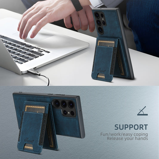 For Samsung Galaxy Note20 Suteni H17 Litchi Texture Leather MagSafe Detachable Wallet Phone Case(Blue) - Galaxy Note20 Cases by Suteni | Online Shopping UK | buy2fix