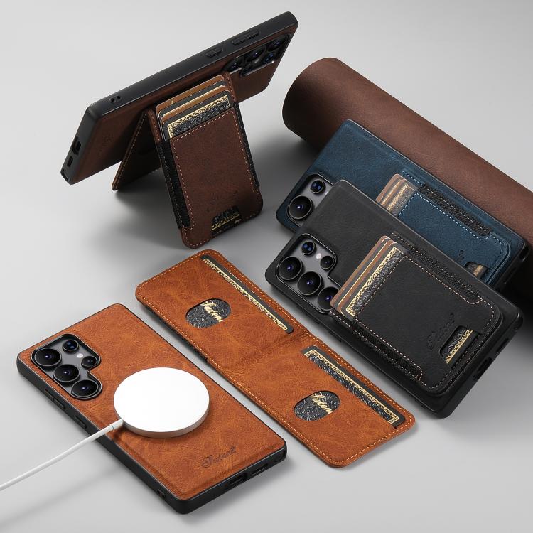 For Samsung Galaxy S24+ 5G Suteni H17 Litchi Texture Leather MagSafe Detachable Wallet Phone Case(Khaki) - Galaxy S24+ 5G Cases by Suteni | Online Shopping UK | buy2fix