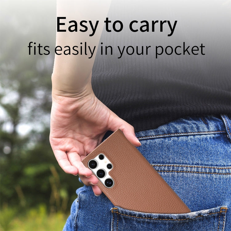 For Samsung Galaxy S23 Ultra 5G Litchi Oil Edge Leather Back Phone Case(Brown) by buy2fix