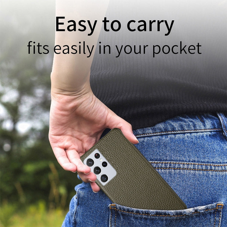 For Samsung Galaxy S21 Ultra 5G Litchi Oil Edge Leather Back Phone Case(Green) by buy2fix