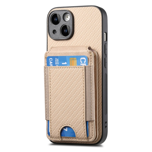For iPhone 12 Pro Carbon Fiber Vertical Flip Wallet Stand Phone Case(Khaki) - iPhone 12 / 12 Pro Cases by buy2fix | Online Shopping UK | buy2fix