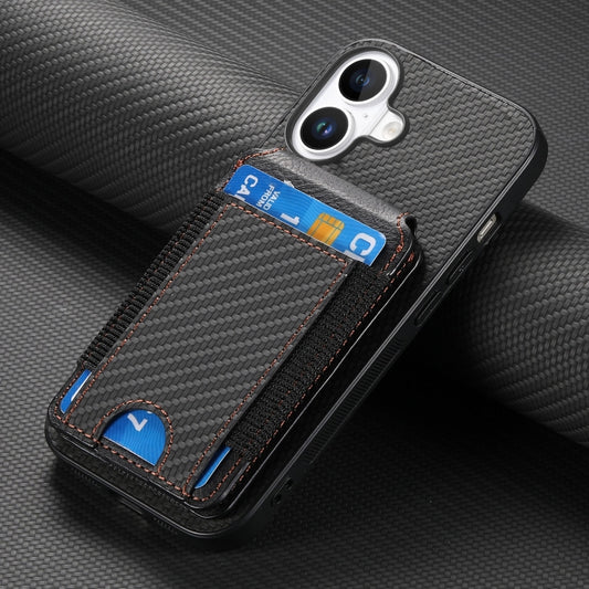 For iPhone 16 Carbon Fiber Vertical Flip Wallet Stand Phone Case(Black) by buy2fix