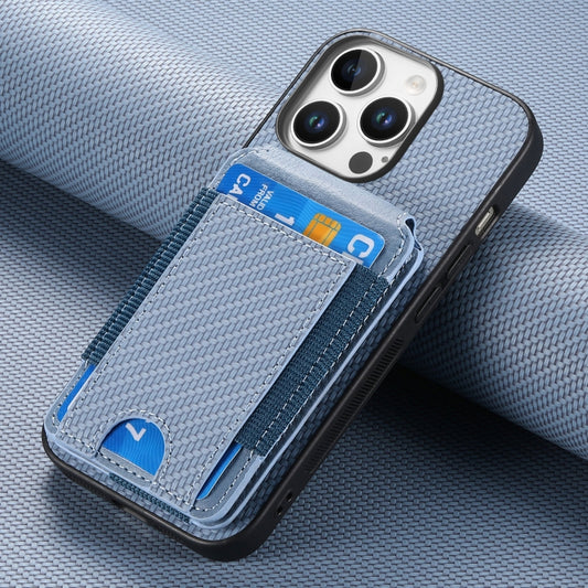 For iPhone 16 Pro Carbon Fiber Vertical Flip Wallet Stand Phone Case(Blue) by buy2fix