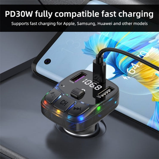 C57 PD Type-C + Dual USB Car Charger Colorful Light Car Bluetooth Adapter FM Transmitter by buy2fix