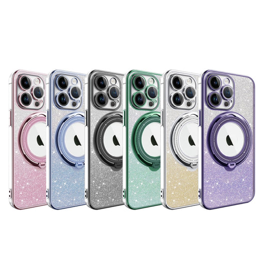For iPhone 13 Pro Max Rotation MagSafe Holder Gradient Glitter TPU Phone Case(Pink) by buy2fix