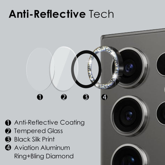 For Samsung Galaxy S24 Ultra 5G NORTHJO Camera Lens Bling Glitter Metal Ring Tempered Glass Film(Black) by NORTHJO