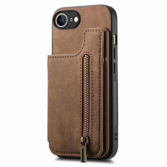 For iPhone 16e Retro Leather Zipper Wallet Back Phone Case(Brown) - iPhone 16e Cases by buy2fix | Online Shopping UK | buy2fix