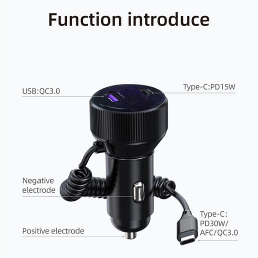 K18A PD 30W Retractable Type-C Cable USB+Type-C Dual Port Aluminum Alloy Car Charger by buy2fix