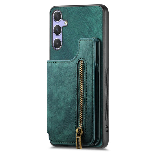 For Samsung Galaxy S25+ 5G Retro Leather Zipper Wallet Back Phone Case(Green) by buy2fix