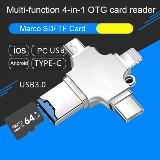 4 in 1 USB-C / Type-C USB 2.0 + Micro USB + 8 Pin Adapter TF Card Reader, Memory Card:No Memory(Sliver) by buy2fix