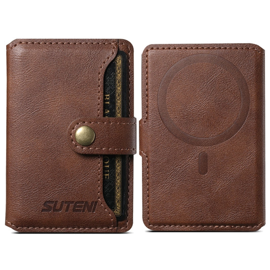 Suteni S2 Phone Magnetic Card Case Card Sleeve MagSafe Magnetic Coil PU Leather(Brown) by Suteni