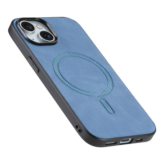For iPhone 15 Plus Solid Color Retro Magsafe PU Back Cover Phone Case(Blue) by buy2fix