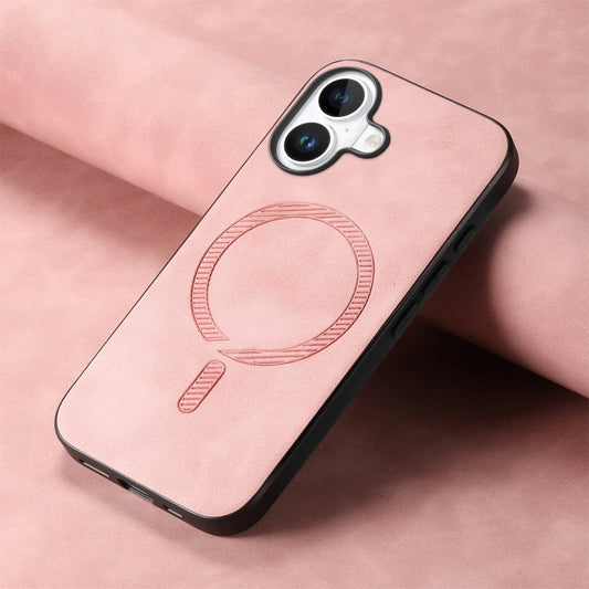 For iPhone 16 Plus Solid Color Retro Magsafe PU Back Cover Phone Case(Pink) by buy2fix